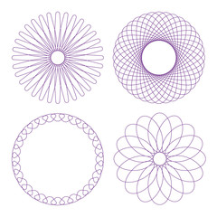 Vector guilloche rosettes collection. Diploma design elements.