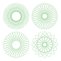 Vector guilloche rosettes collection. Diploma design elements.