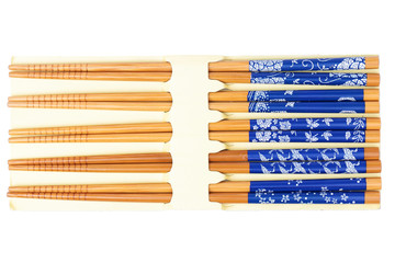 Set of wood chopsticks on white