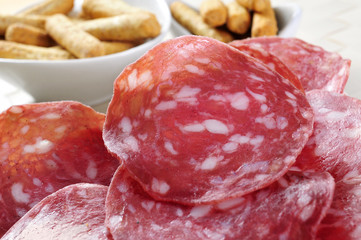 slices of salchichon, spanish cured sausage