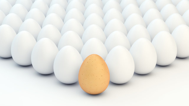 Brown egg and multiple white eggs , Easter