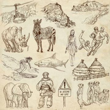 SOUTH AFRICA_2. Set of full sized hand drawn illustrations