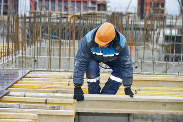 construction worker preparing formwork