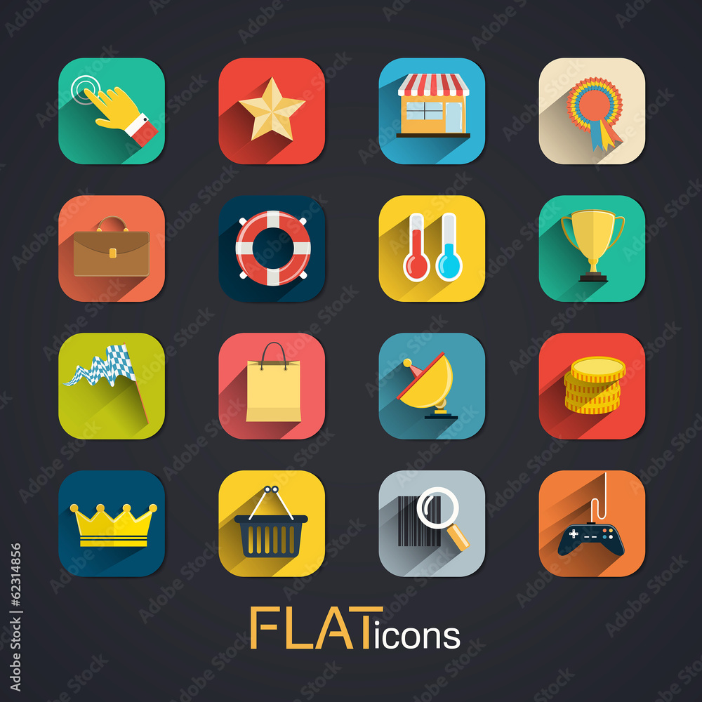 Poster modern flat icons vector collection with long shadow effect