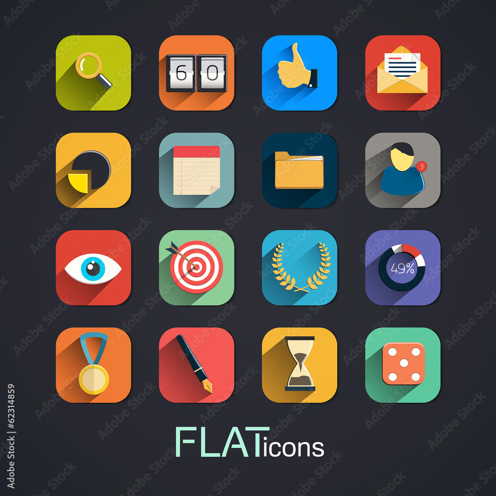 Poster modern flat icons vector collection with long shadow effect