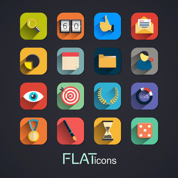 Modern flat icons vector collection with long shadow effect