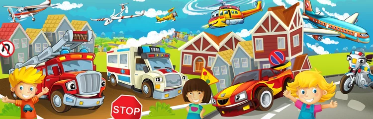 Fotobehang Cartoon street - illustration for the children © honeyflavour