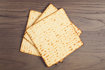 Matzo on wooden tabletop