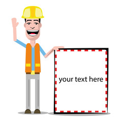 Freundlicher Bauarbeiter präsentiert Ihren Text