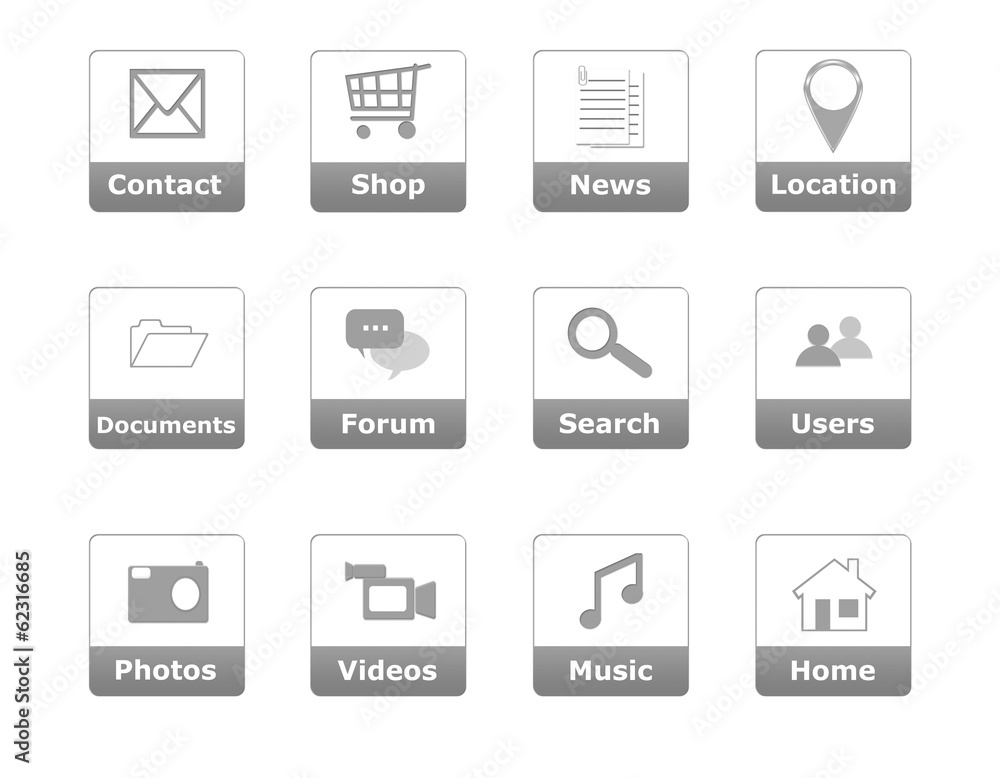 Poster buttons for website menu in gray color