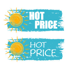 hot price with yellow sun sign, blue drawn labels