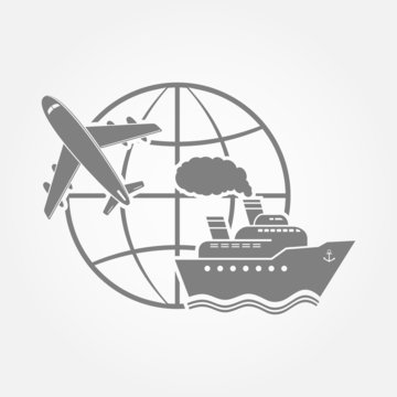 Transportation symbol - airplane and ship.