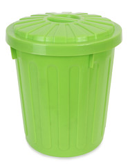 Plastic green trash can