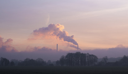 power station at dusk