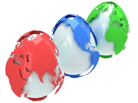Earth planet globes like eggs. 3D render.
