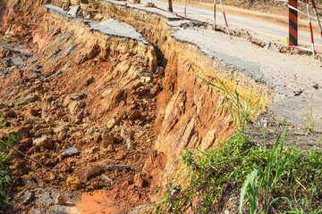 broken road by an earthquake or landslide