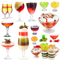 Collage of different fruit jelly isolated on white