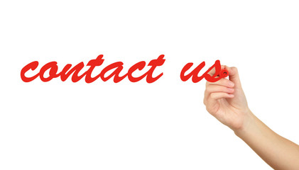 Contact us hand writing on transparent board