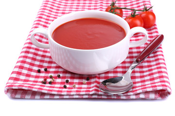 Tasty tomato soup, isolated on white