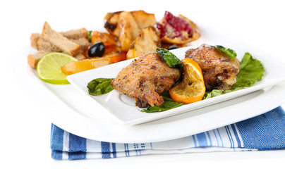 Homemade fried chicken drumsticks with vegetables