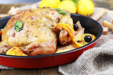 Whole roasted chicken with vegetables