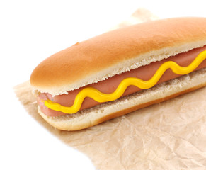 Tasty hot dog isolated on white