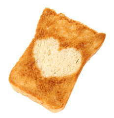 Fototapeta na wymiar Delicious toast with heart isolated on white
