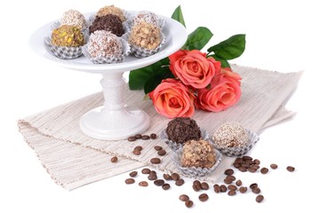 Set of chocolate candies isolated on white