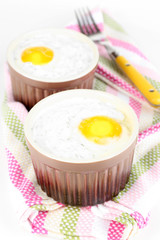 Baked eggs close up