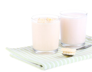 Delicious yogurt with fruit taste in glasses