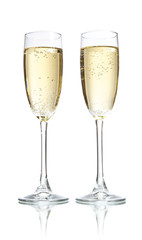 Glasses of champagne, isolated on white