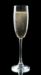 Glass of champagne, on black background