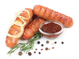 Grilled sausages isolated on white