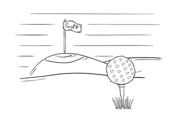 sketch of the golf ball and flag