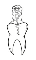 sketch of the tooth with defect and ugly creature