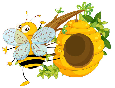 recommend clip art: A big fat bee near the beehive