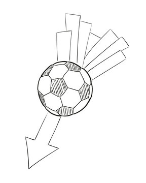 sketch of the flying football ball with arrow