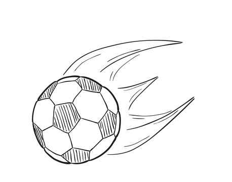 sketch of the flying football ball with flames