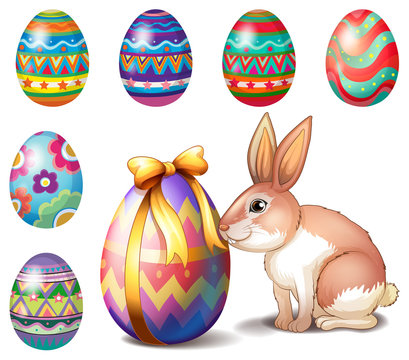 Colorful Easter eggs and a bunny