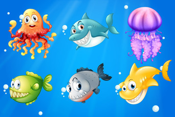 Obraz premium A deep ocean with smiling creatures