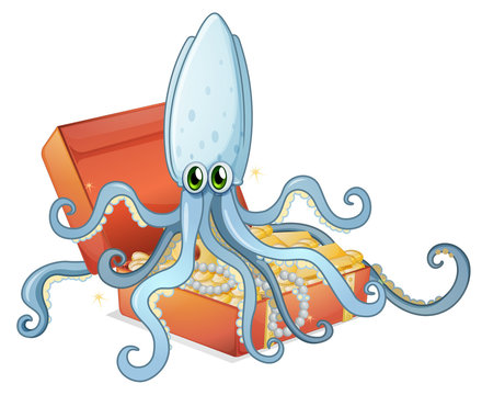 A treasure box with an octopus