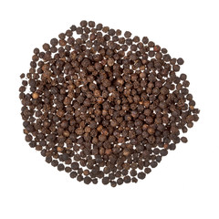 Whole black pepper grains isolated over white