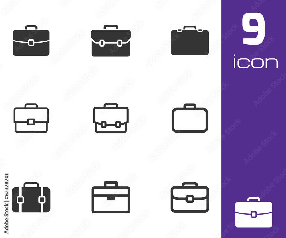 Sticker Vector black briefcase icons set