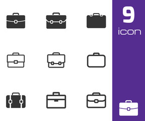 Vector black briefcase icons set