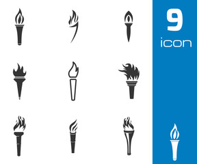 Vector black torch icons set
