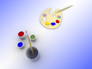 Art tools: paint, palette, tassels