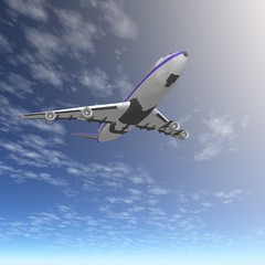 Flying jet airplane. 3D render.