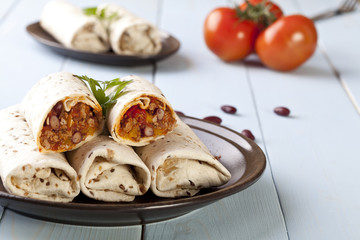 burritos wraps with meat beans and vegetables