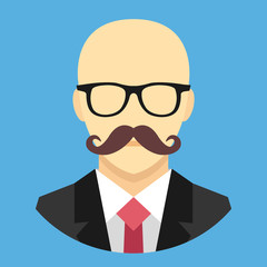 Vector Bald Man with Mustache in Business Suit Icon