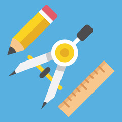 Vector Drawing Compass Pencil and Ruler Icon Web Design Concept